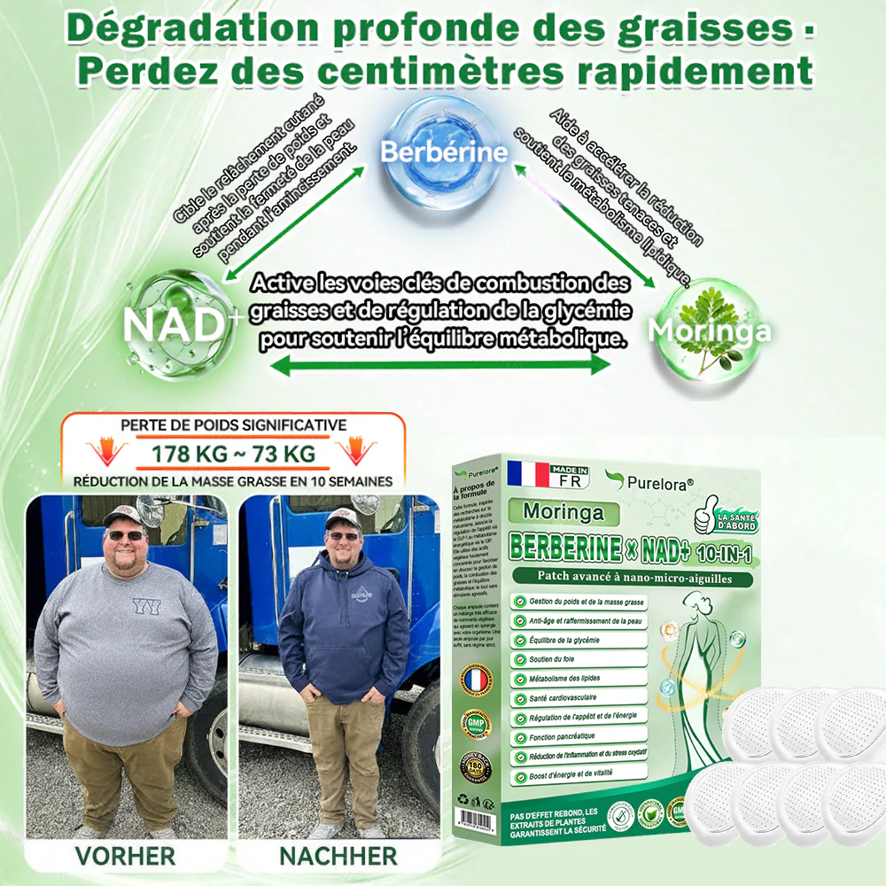 🔥 Coup de cœur des clients丨Purelora® Moringa Berbérine x NAD+ Patch Nano-Microneedle 10-en-1 Une application par jour, changements visibles dès 7 jours. Pour accompagner la gestion du poids, la fermeté de la peau et le bien-être global - Image 10