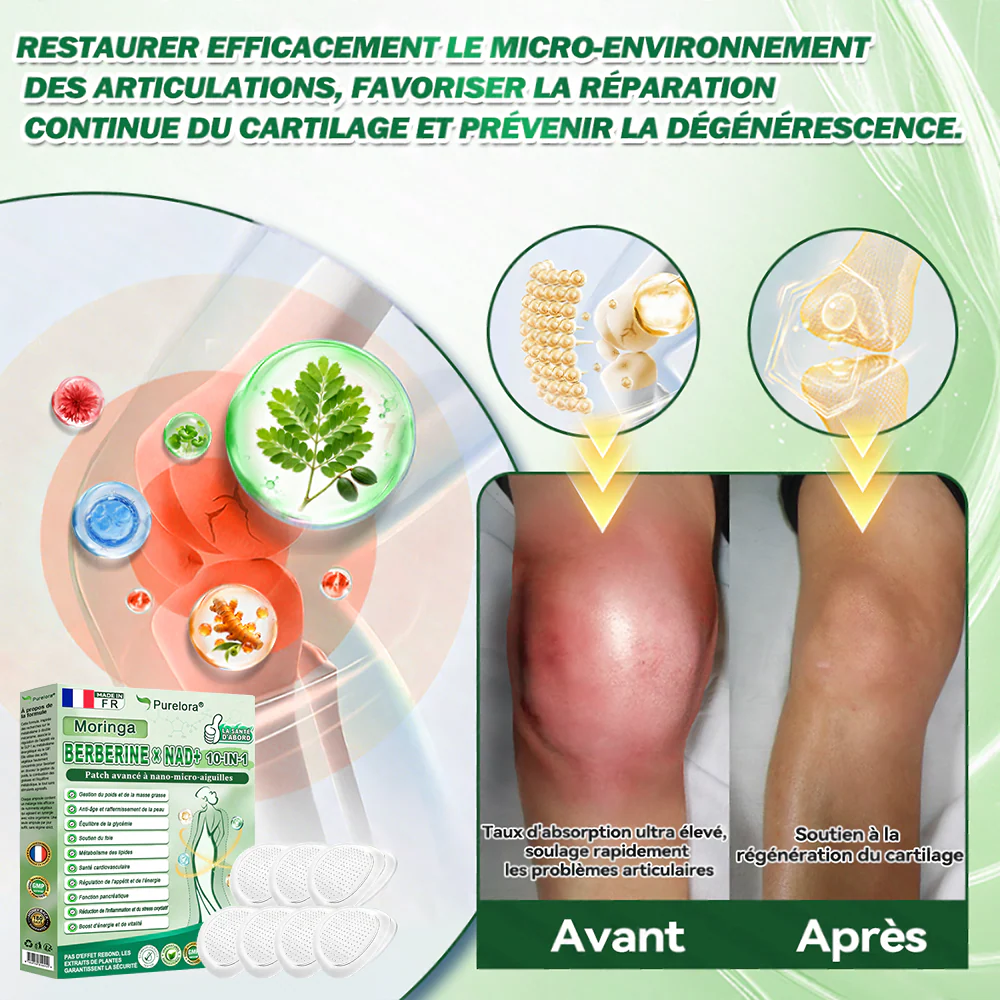 🔥 Coup de cœur des clients丨Purelora® Moringa Berbérine x NAD+ Patch Nano-Microneedle 10-en-1 Une application par jour, changements visibles dès 7 jours. Pour accompagner la gestion du poids, la fermeté de la peau et le bien-être global - Image 8