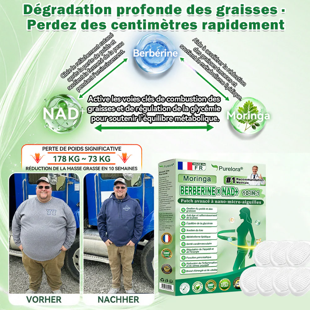 🔥 Nouveauté & Meilleure vente丨Purelora® Moringa Berbérine x NAD+ Patch Nano-Microneedle 10-en-1 Une application par jour, changements visibles dès 7 jours. Pour accompagner la gestion du poids et le bien-être global. - Image 10