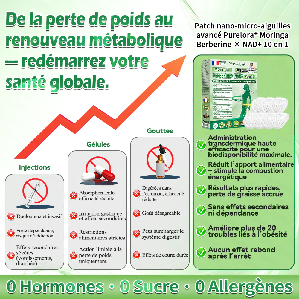 🔥 Nouveauté & Meilleure vente丨Purelora® Moringa Berbérine x NAD+ Patch Nano-Microneedle 10-en-1 Une application par jour, changements visibles dès 7 jours. Pour accompagner la gestion du poids et le bien-être global. - Image 11