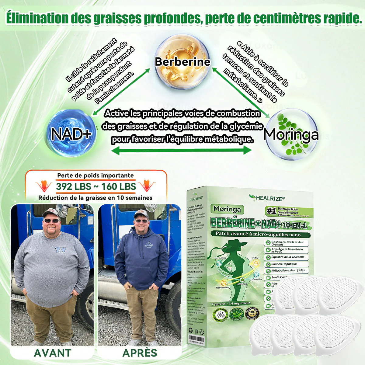 🇫🇷Magasin Officiel |  Healrize® Moringa & Bérbérine 10-en-1 Patch Nanomicro-aiguilles Avancé👩‍⚕️ (Une application quotidienne, résultats visibles en 7 jours)🌼 Obésité, Diabète, Apnée du sommeil, Problèmes articulaires - Image 4